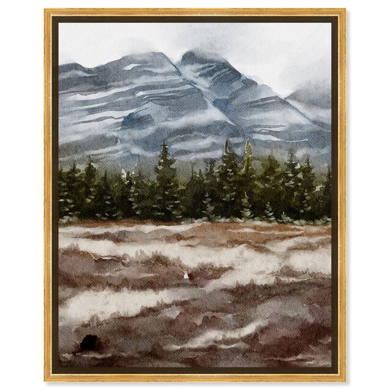 Art Remedy February Rocks Landscape Framed Landscape 1 Piece Canvas Wall Art Watercolor Style - 21 x 25 - Gold