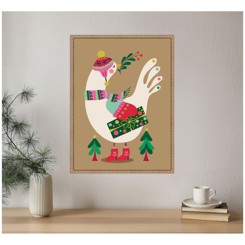 Kate and Laurel Sylvie Beaded Festive Dove Framed Canvas by Rachel Lee