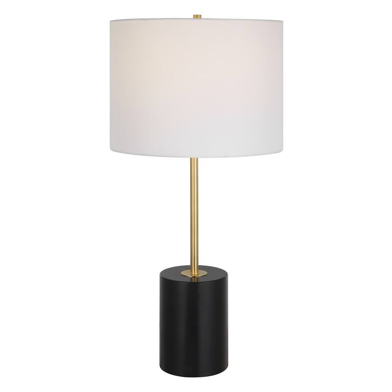 Contemporary Black Table Lamp with Round Hardback Shade - 13"D x 13"W x 27.5"H - Black, White