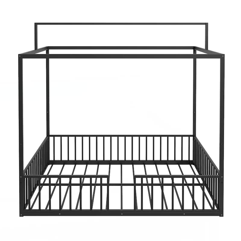 3-in-1 Convertible Montessori Metal floor bed,Modern Minimalist Design Canopy Platform Bed Funland
