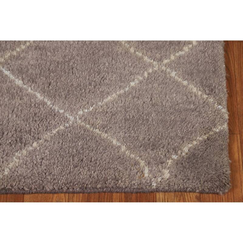 Brown Moroccan Oriental Foyer Rug Handmade Wool Carpet - 2'0"x 3'0"