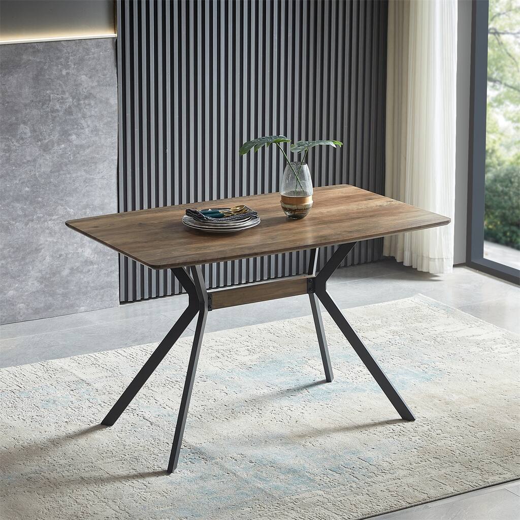 Modern Dining Table MDF Wooden Top Black Metal Shelf