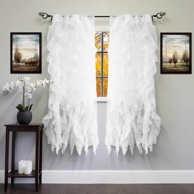 Sweet Home Collection Chic Sheer Voile Vertical Ruffled Tier Window Single Panel Curtain - 63" Long