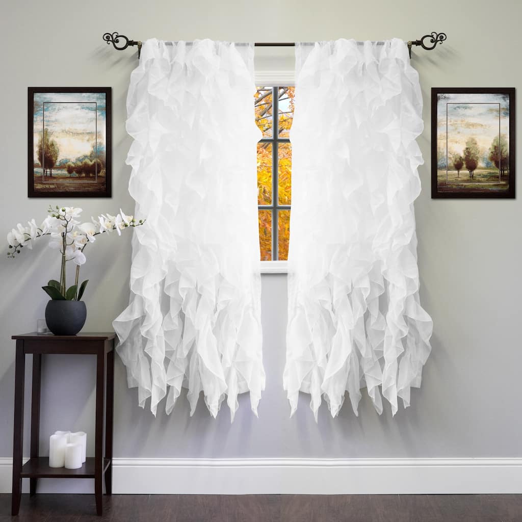 Sweet Home Collection Chic Sheer Voile Vertical Ruffled Tier Window Single Panel Curtain - 63" Long