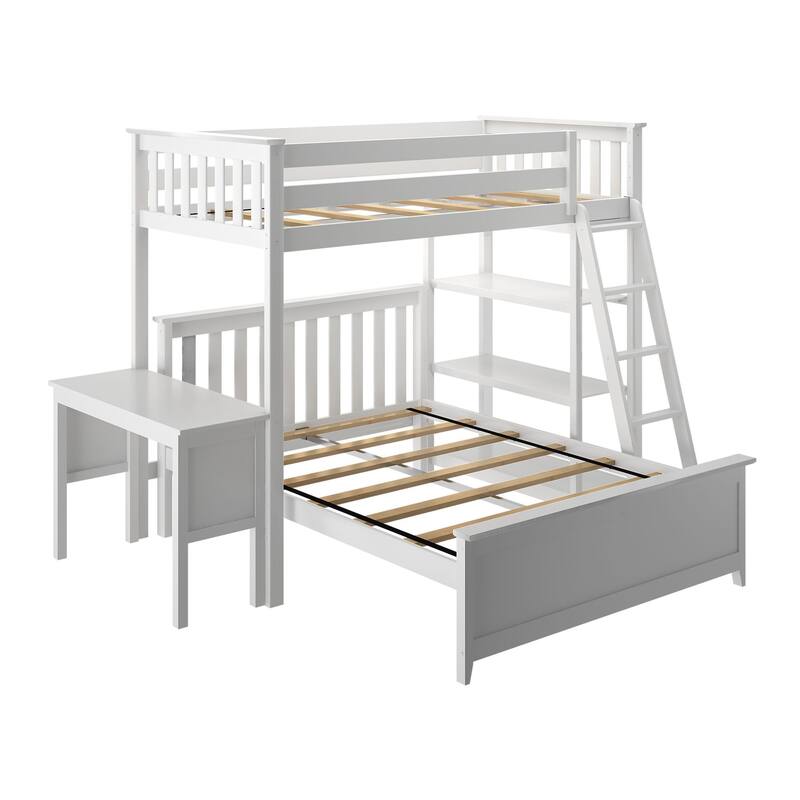 Max and Lily L Shaped Twin over Full Bunk Bed with Bookcase and Desk