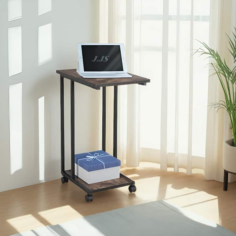 JJS Side End C Table for Sofa, Living Room Couch Table Snack Table That Slide Under for Small Spaces