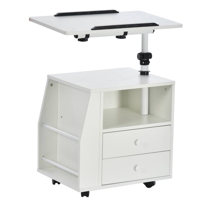 HOMCOM Modern End/Side Table for the Living Room or Bedroom with a 360-deg Adjustable Height Tabletop & 2 Storage Drawers