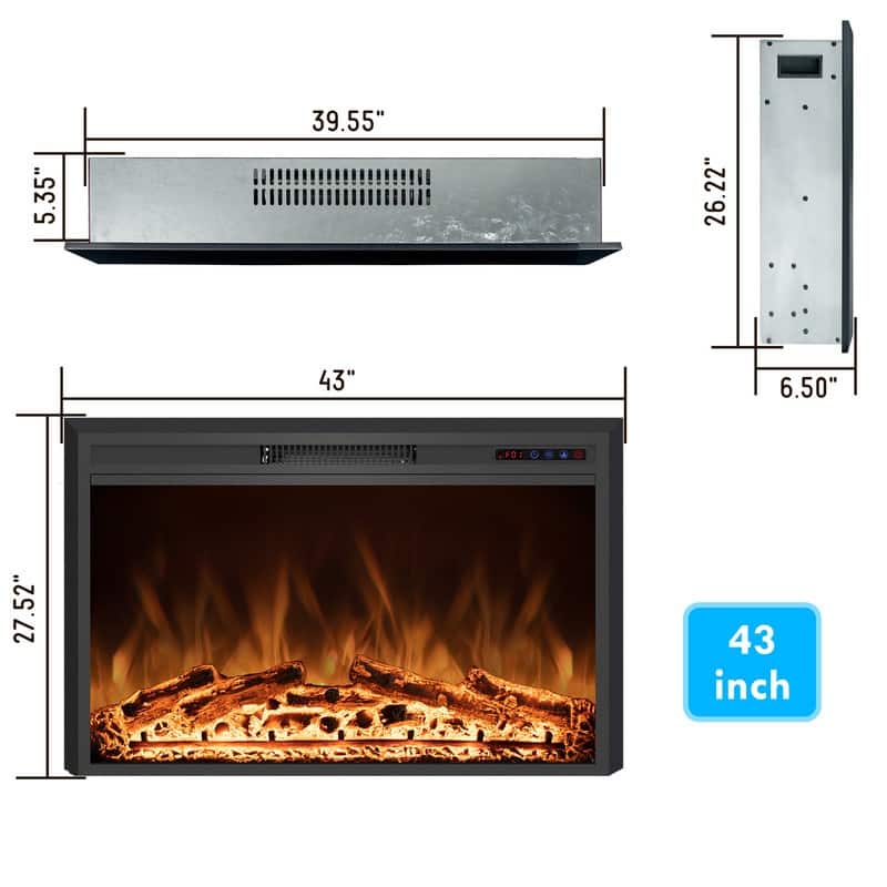 25" Electric Fireplace Insert with Multi-Color Flame, 750/1500W, Black