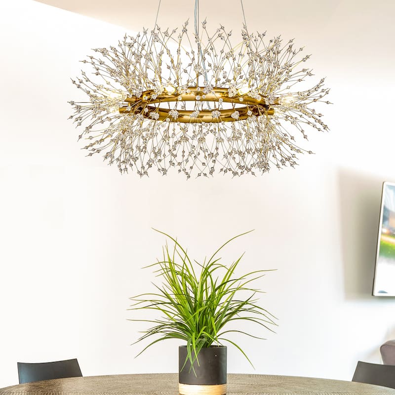 Modern Firework Crystal Chandelier for Dining Room and Living Room - W 31.5" - Antique Bronze