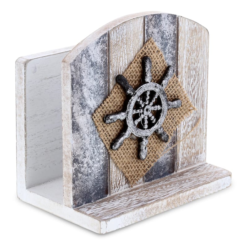 CoTa Global Silver Sea Nautical Wooden Napkin Holder - Handmade - 4.8″Lx4.5″Wx3.1″H