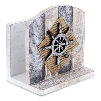 CoTa Global Silver Sea Nautical Wooden Napkin Holder - Handmade - 4.8″Lx4.5″Wx3.1″H