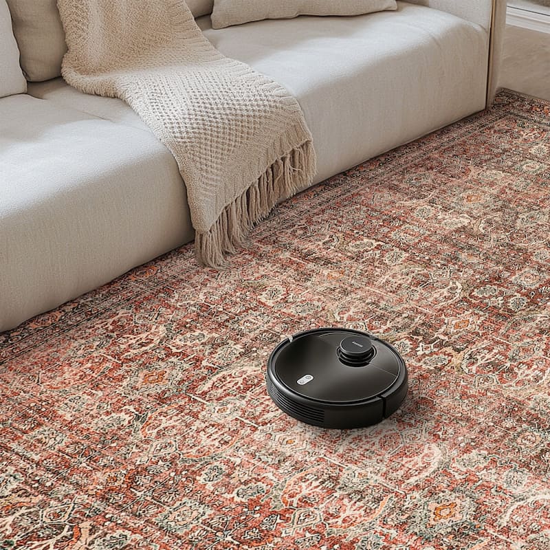 Mcow Vintage Floral Low-Pile Machine Washable Non-Slip Area Rug