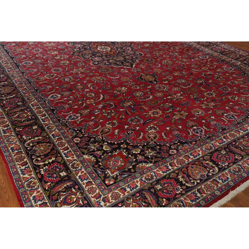 Hand Knotted Oriental 100% Wool Carpet Traditional Floral Red Mashad Area Rug - 15' 1'' X 10' 0''