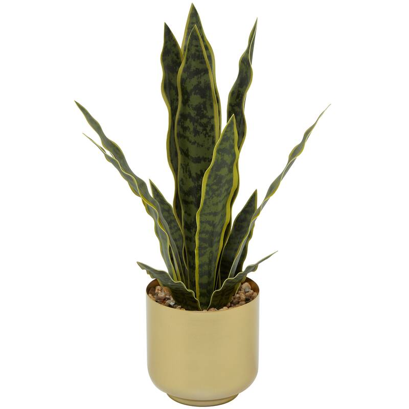 Green Faux Foliage Artificial Plant with Gold or White Porcelain Pot