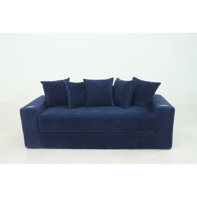 Convertible Sofa Bed, 76" Boneless Loveseat Couch 2 in 1 Foldable Floor Sofa Couch with 2 Cup Holders, Folding Sleeper Chair