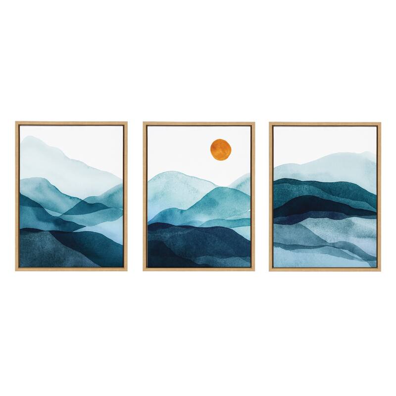 Kate and Laurel Sylvie Mountain Range Framed Canvas by Amy Lighthall - 3 Piece 18x24 - Plastic - Natural