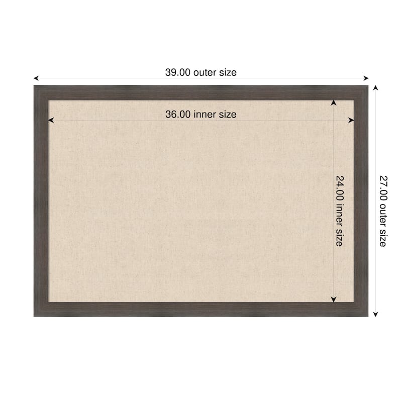 Amanti Art Framed Fabric Pinboard Natural Linen Printed Bulletin Board - Board Size 36 x 24 - Hardwood Chocolate Narrow
