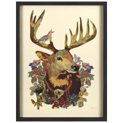 Empire Art "Mr. Deer" Alex Zeng's dimensional collage, under glass & a black shadow box frame