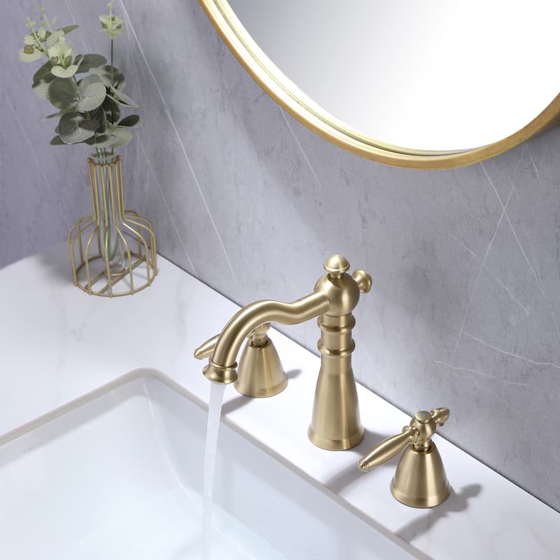 8.2"H Antique Solid Brass Widespread 2-handle Bathroom Sink Faucet