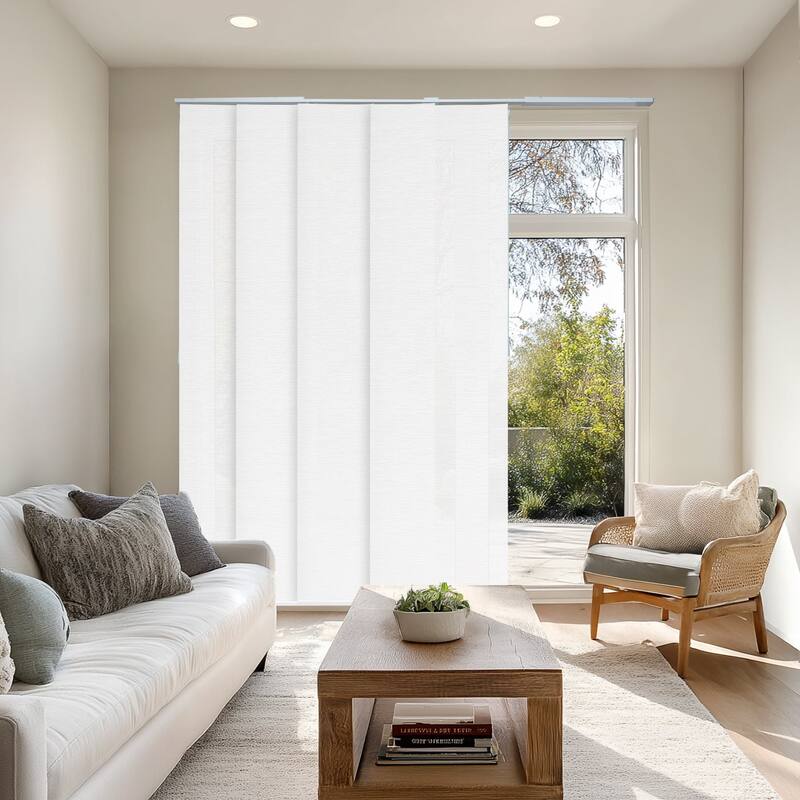 CHICOLOGY Adjustable Sliding Panels, 4-Rail Track, Vertical Blinds, Pation Door Curtain, Room Divider - Up to 86"W X 96"H - Porcelain (Light Filtering)