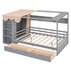 preview thumbnail 12 of 13, Full Size House Bed with Built-in Wardrobe, Two Drawers, Shelves, and Lace Curtain Design, Grey Finish