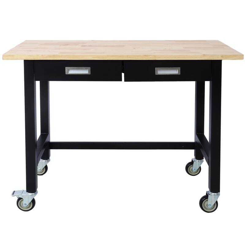 Drawer Storage, Heavy Duty Bamboo Wood Work Table with Wheels - Black