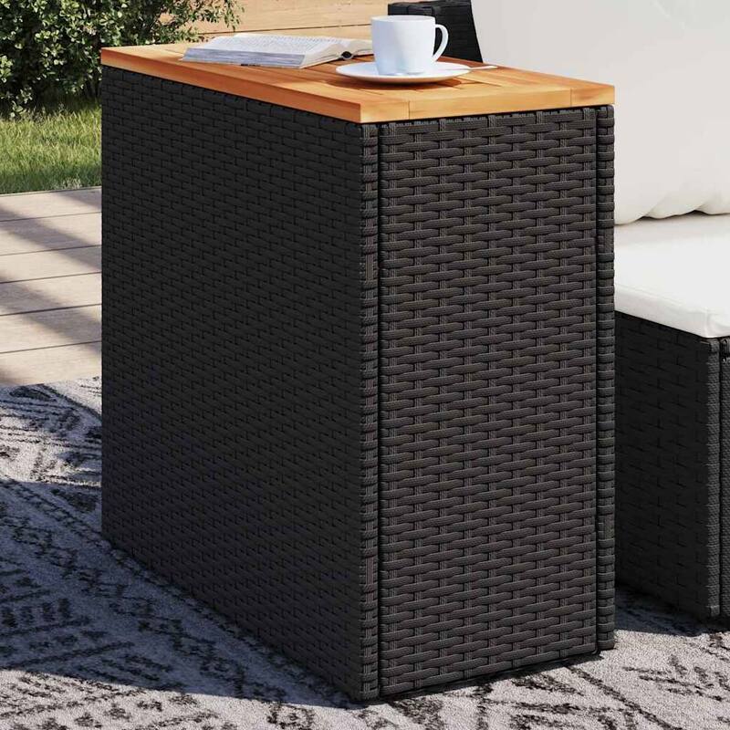 vidaXL Patio Side Table Outdoor Furniture Side Tea Coffee Table Poly Rattan - 10.8 x 22.8 x 21.7 in - Black-Acacia wood