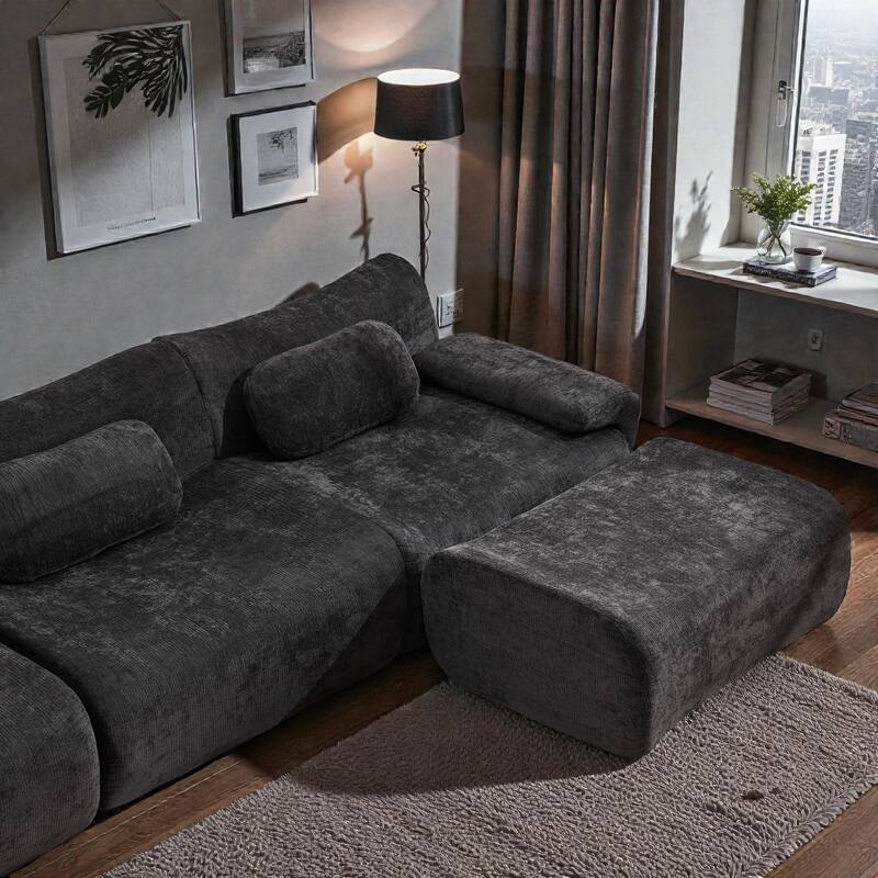 Modular Chenille Sofa Set with Armchair, Extra Large Deep Seat 3 Seater Compression Couch with Pillows