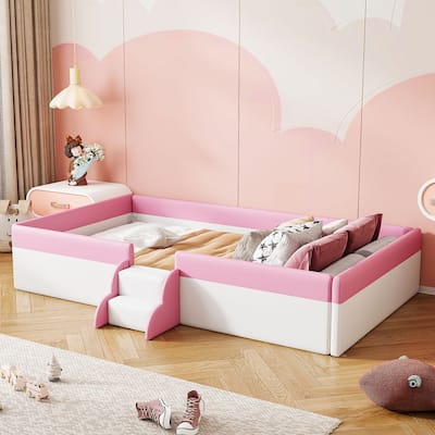 Twin Size Upholstered Daybed Frame with Fence and Stairs