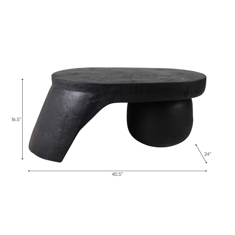 Wood Coffee Table Ball Foot Sculptural Design - 40" Black - 40.5" x 24" x 16.5"