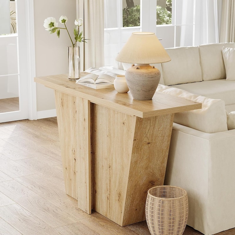 55” Natural Console Table, Modern Sofa Table for Living Room, Bedroom