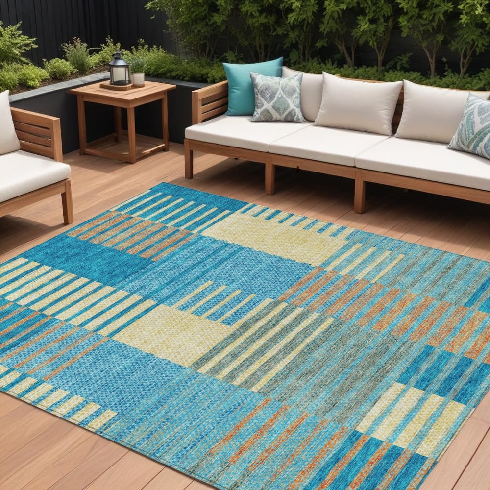 HomeRoots Striped Modern Rectangle Outdoor Rug