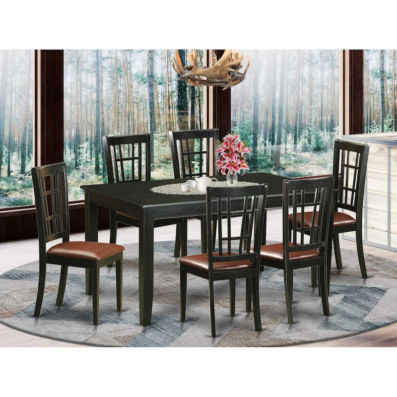 Dinette Set - Kitchen Table with 6 Chairs - Solid Wood Dining Room Set