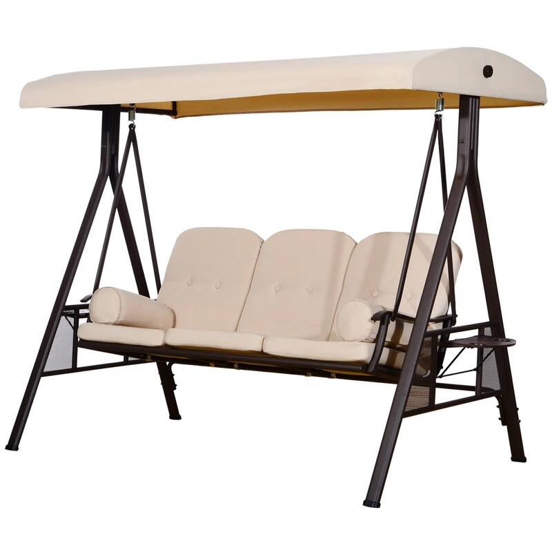 3-Seat Patio Swing Chair, Adjustable Canopy, Side Trays, Comfort Set