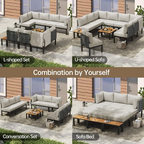 Outdoor Patio Furniture Set, L-Shaped Sectional Sofa with 6" Thick Cushion & Coffee Table for Backyard, Porch