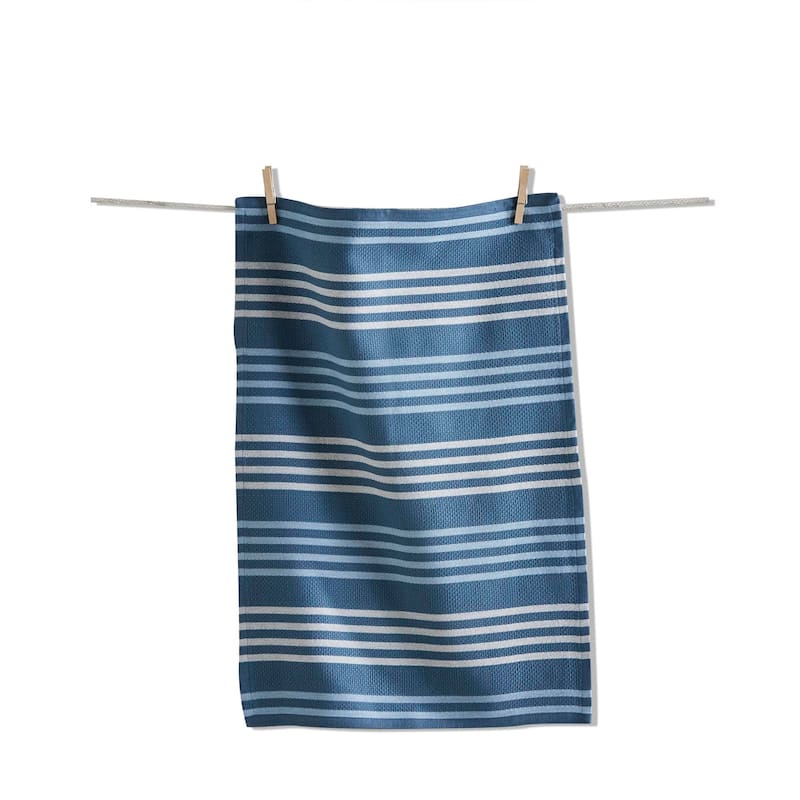 Turquoise Basket Weave Stripe Dishtowel - Cotton Kitchen Towel for Everyday Use, Machine Washable, 26 x 18 Inches