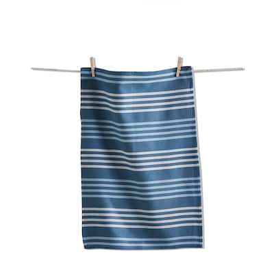 Turquoise Basket Weave Stripe Dishtowel - Cotton Kitchen Towel for Everyday Use, Machine Washable, 26 x 18 Inches