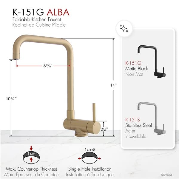 dimension image slide 1 of 3, STYLISH Stainless Steel Single Handle Foldable Pull Down Kitchen Faucet
