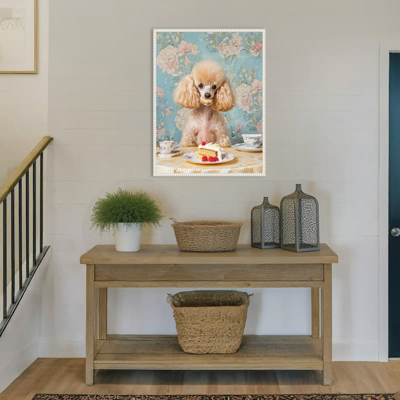 The Cake Loving Poodle by Mowzu Framed Canvas Wall Art