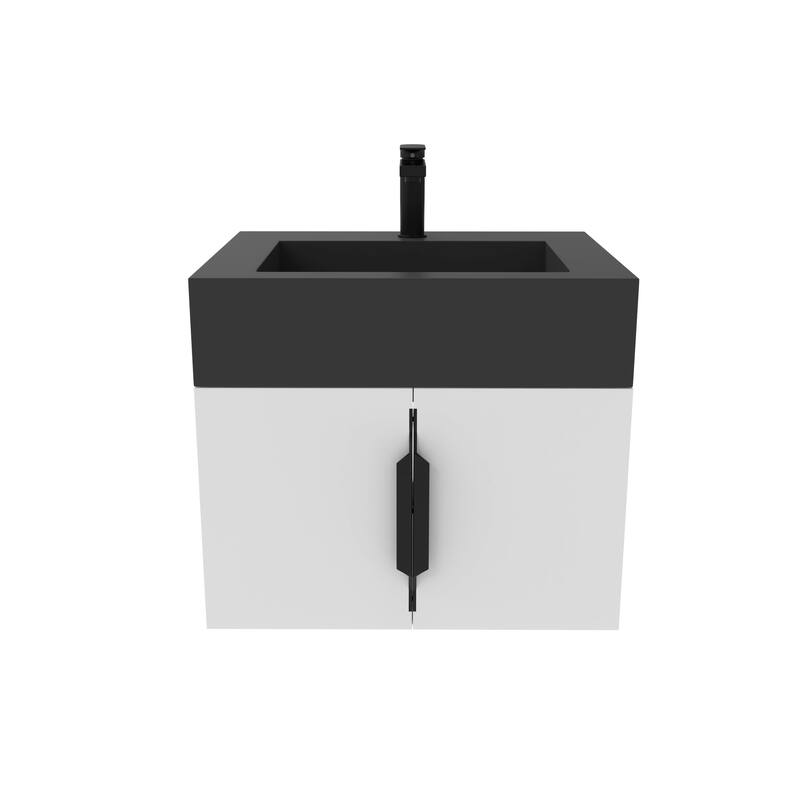 Nile 24-Inch Wall Mounted Bathroom Vanity Set w/ Black Top - Matte - White