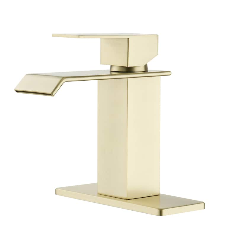 Single Handle Single Hole Bathroom Vanity Sink Waterfall Spout Bathroom Faucet - Brushed Gold