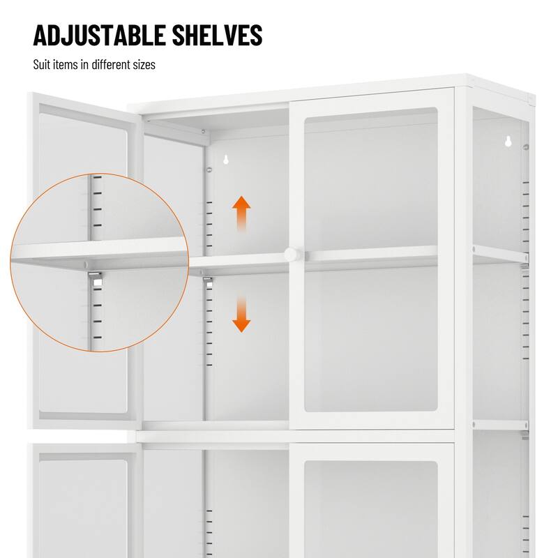 Elegant 59" Glass Door Storage Cabinet with Adjustable Shelves