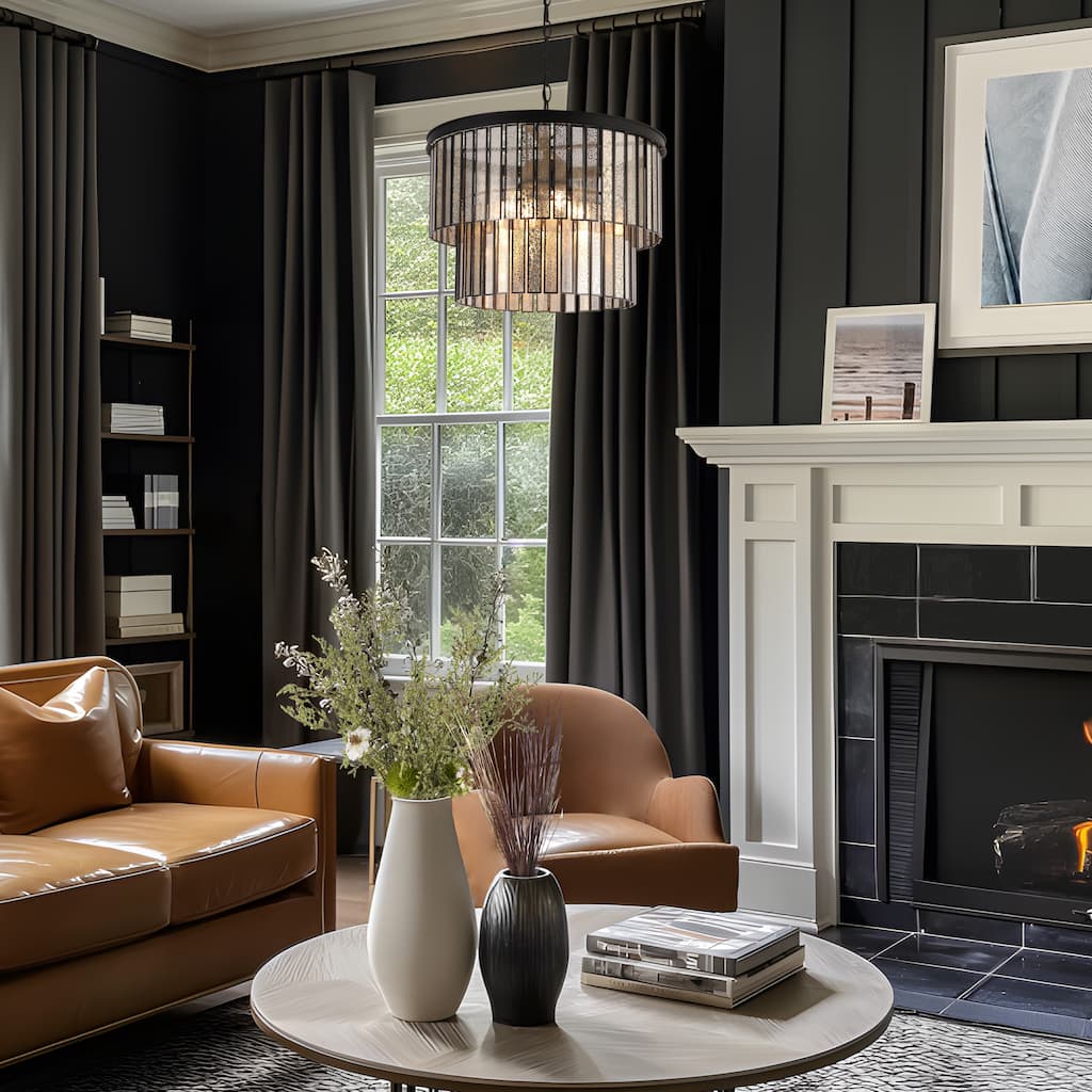 Tifany Modern 4-Light Drum Colored Glass Chandelier for Dining Room Foyer - D 18" x H 15"