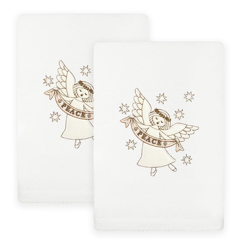 Authentic Hotel and Spa Christmas ANGEL Embroidered Luxury 100% Turkish Cotton Hand Towels Set of 2