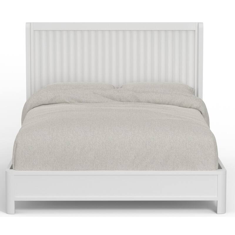 King Panel Bed - White Mahogany Solids & Veneers - Scalloped Headboard - Sturdy Bedroom Furniture