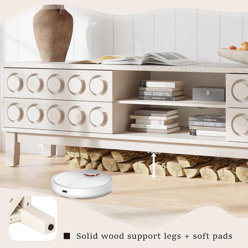 Media Console TV Console Table with Drawers and Cable Management - White