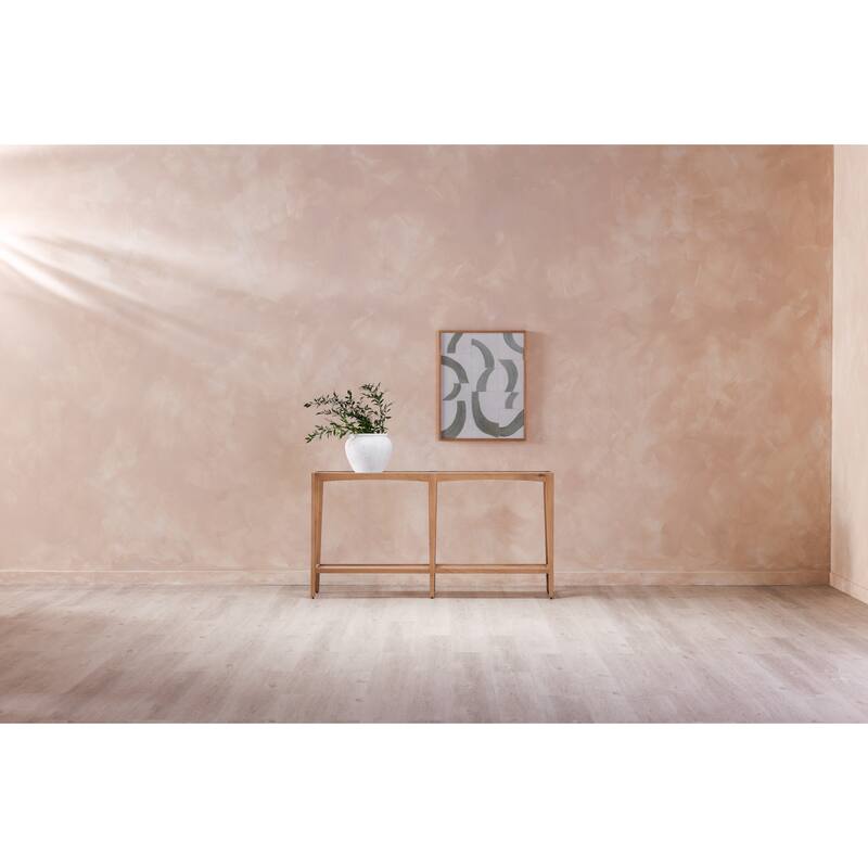 Aurelle Home Modern Glass Top Console Table w/ Rattan Shelf