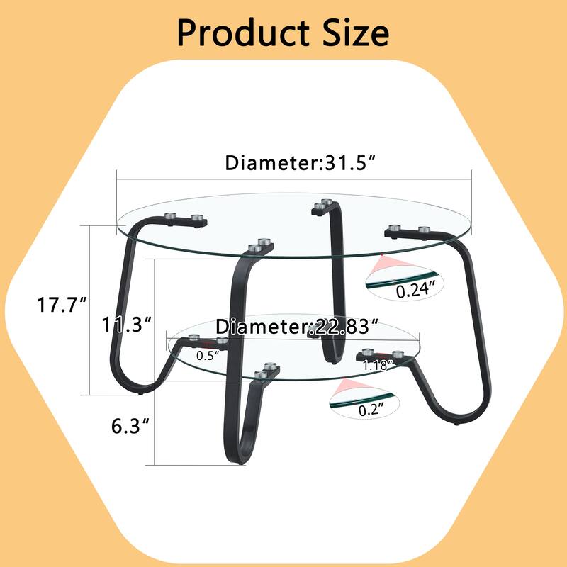 Retro Metal Frame Coffee Table with Double Layer Tempered Glass Minimalist Design