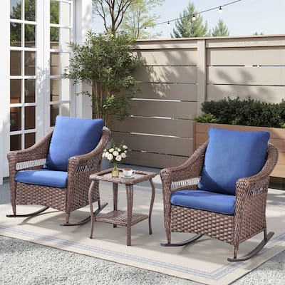 Pocassy Outdoor Wicker Rocking Chairs Table Sets of 3