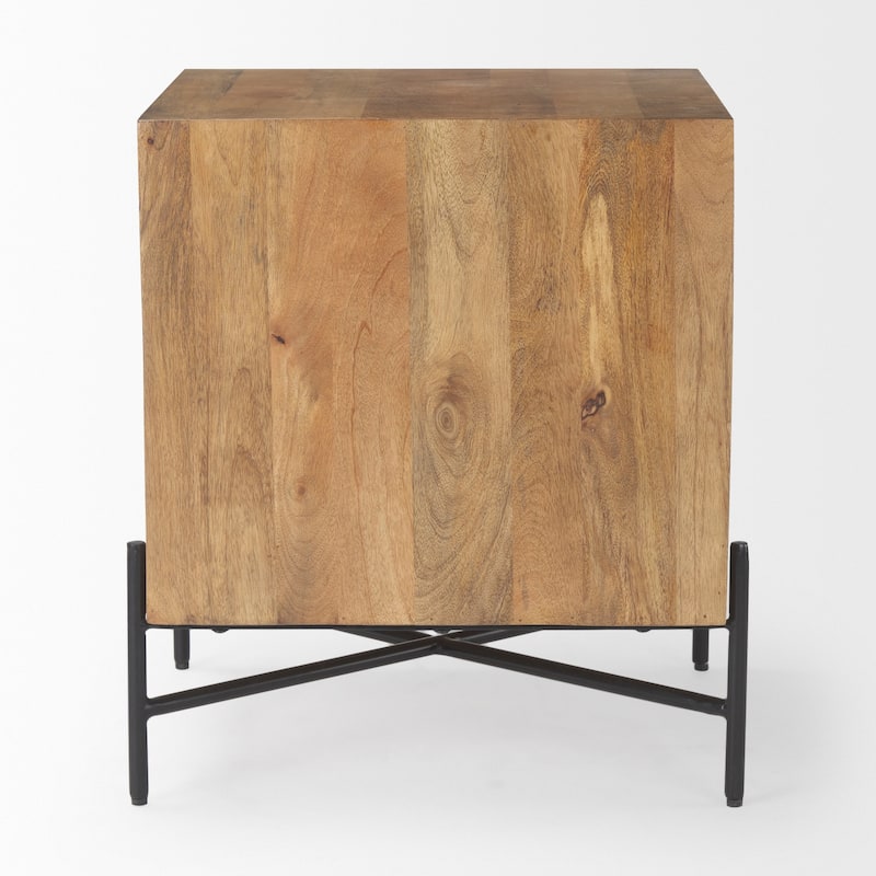 Cairo Light Brown Solid Wood w/ Black Iron Frame & 2 Drawer Accent Table - 22"L x 22"W x 26"H